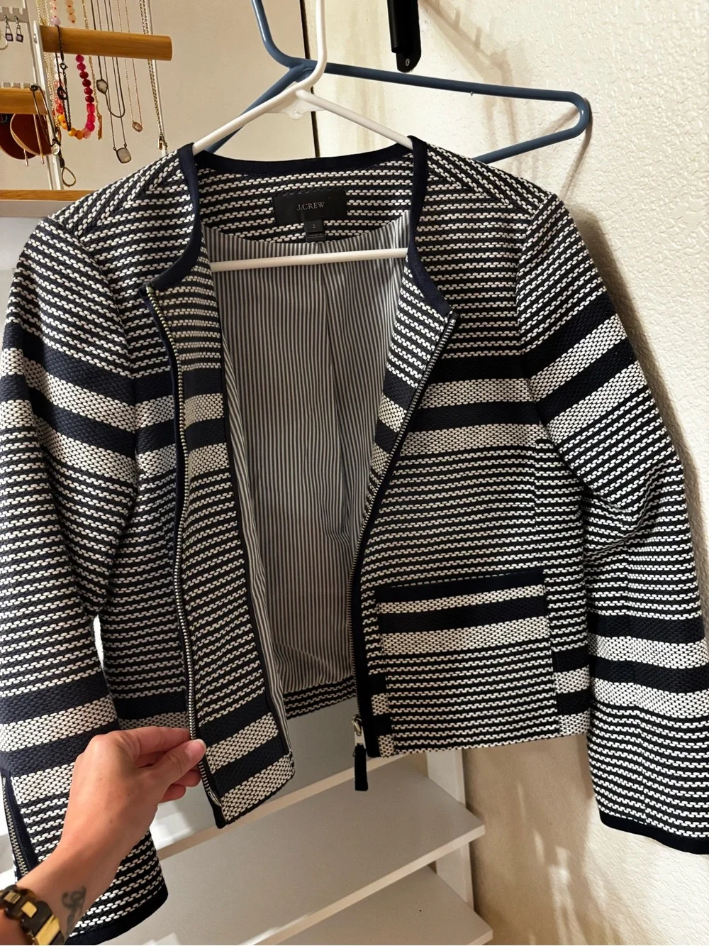 J. Crew Navy and White Striped Jacket